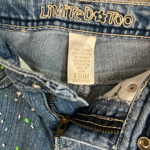 Limited Too 8 Slim Girls Denim Jeans Neon Paint Splash Splattered Embroidered - Picture 6 of 6